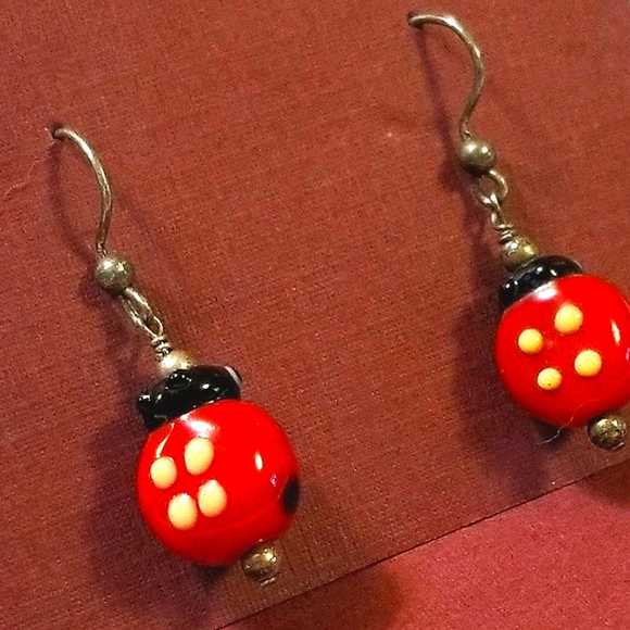 Glass Lady Bug Earrings - Picture 2 of 2